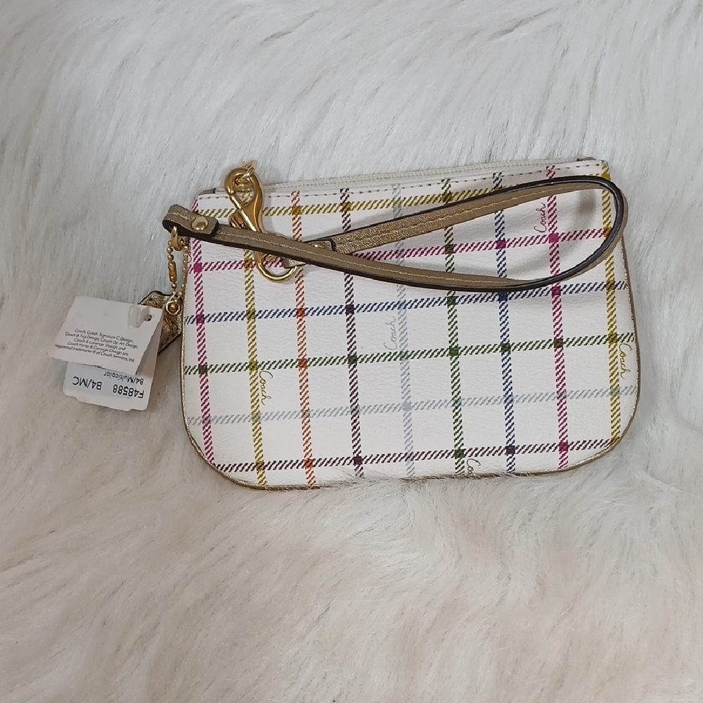 NWT Coach Peyton Tattershall Elegant Multicolor Plaid Wristlet Clutch